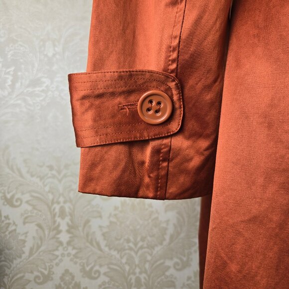 Bebe Size Medium Burnt Orange Double Breasted Trench Coat Belt Pockets Flared - Picture 10 of 16